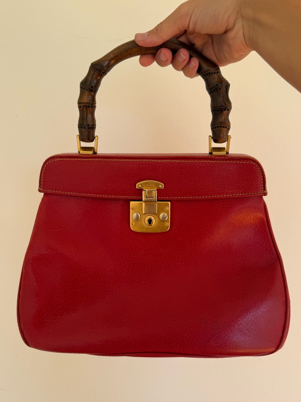 Vintage Gucci Red Bamboo Handle Bag Vintage